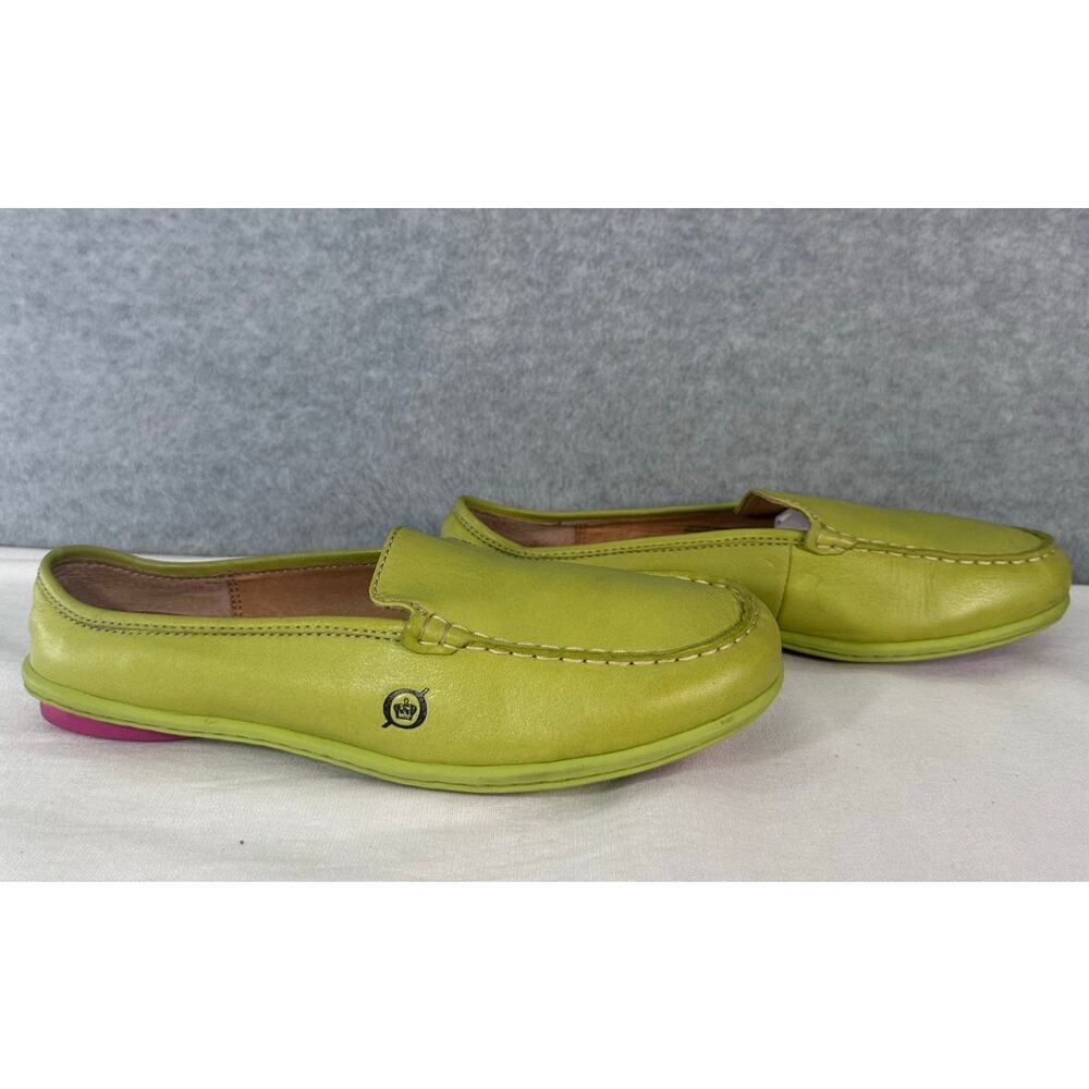 Born Womens 7.5 Chartreuse Green Leather Moc Toe Loafer Classic Preppy Southern